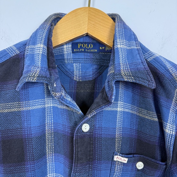 Polo Ralph Lauren Blue Plaid Flannel Shirt Small S Button Front Workwear Western - Picture 2 of 6